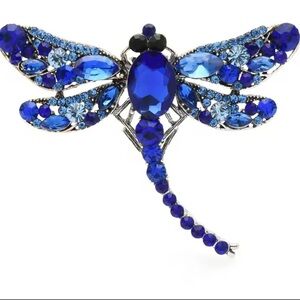 Sapphire Dragonfly Silver Brooch